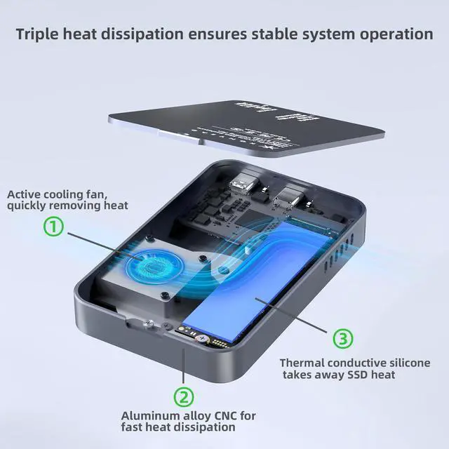 Alt view image 2 of 5 - Magnetic USB-C 40Gbps NVMe SSD Enclosure for iPhone 15 Pro Max ProRes,USB to 2280 NVMe PCI-E Adapter, Aluminum External SSD Case with Cooling Fan for MacBook/ iPad Pro/Android