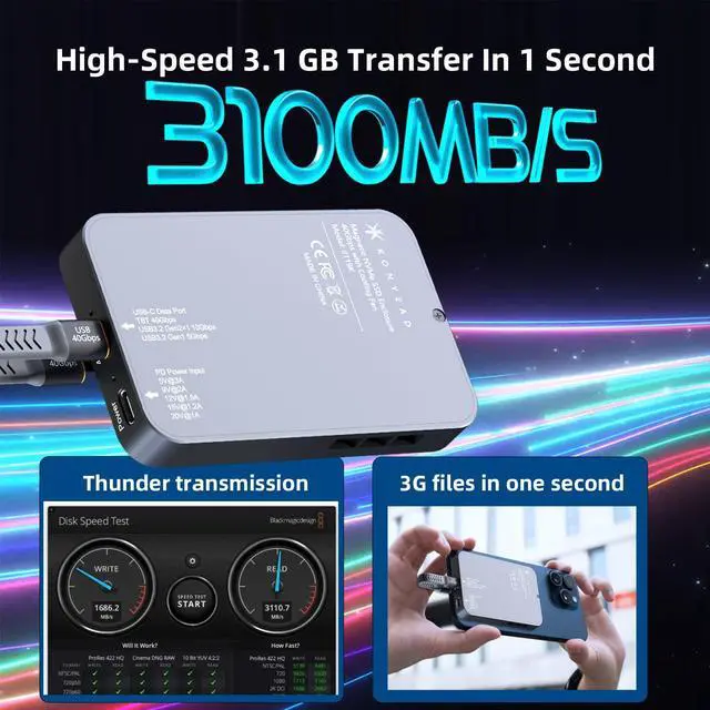 Alt view image 4 of 5 - Magnetic USB-C 40Gbps NVMe SSD Enclosure for iPhone 15 Pro Max ProRes,USB to 2280 NVMe PCI-E Adapter, Aluminum External SSD Case with Cooling Fan for MacBook/ iPad Pro/Android