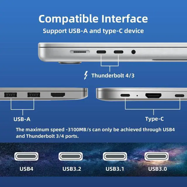 Alt view image 5 of 5 - Magnetic USB-C 40Gbps NVMe SSD Enclosure for iPhone 15 Pro Max ProRes,USB to 2280 NVMe PCI-E Adapter, Aluminum External SSD Case with Cooling Fan for MacBook/ iPad Pro/Android