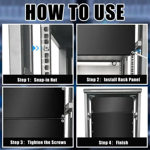 Alt view image 4 of 5 - Leinuosen Blank Rack Mount Panel Spacer Metal Blank Panel Black Server Rack Accessories Mount Filler for 19 Inch Server Network Enclosure Cabinet Cable(8U,5 Pcs)