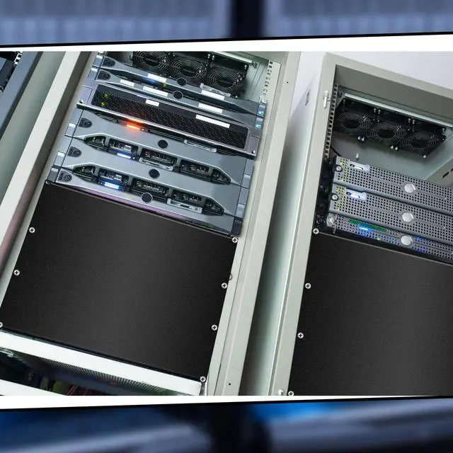 Alt view image 5 of 5 - Leinuosen Blank Rack Mount Panel Spacer Metal Blank Panel Black Server Rack Accessories Mount Filler for 19 Inch Server Network Enclosure Cabinet Cable(8U,5 Pcs)