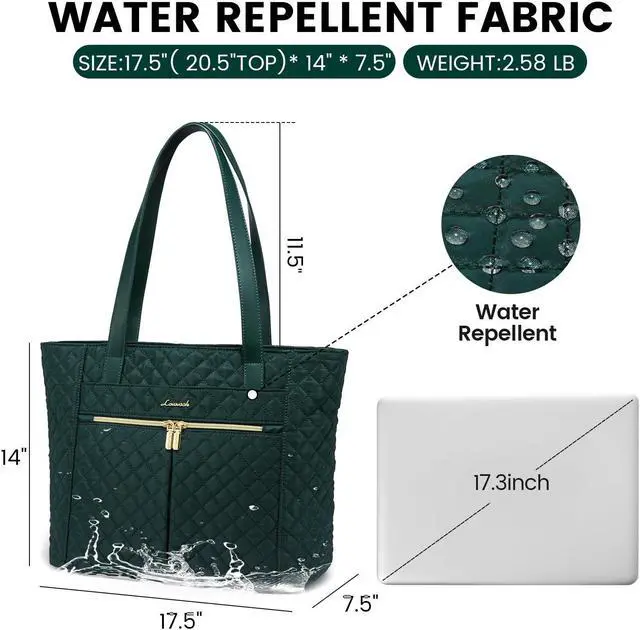 Alt view image 3 of 5 - LOVEVOOK Laptop Bag for Women 17 inch,Diamond Quilted Work Tote Bags Womens Laptop Tote Bag Computer Shoulder Bags,Stylish Travel Tote Bag Laptop Purse Briefcase Handbag with Clutch Purse,Dark Green