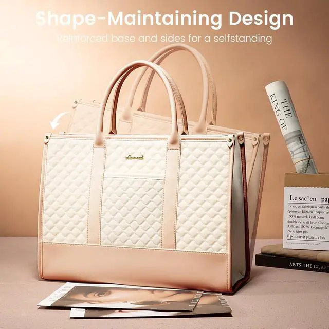 Alt view image 3 of 5 - LOVEVOOK Laptop Bags for Women, 15.6 inch Waterproof Work Tote Bag with Clutch, Professional Teacher Computer Purse Lightweight Shoulder Bag Travel, Quilted Beige & Brown