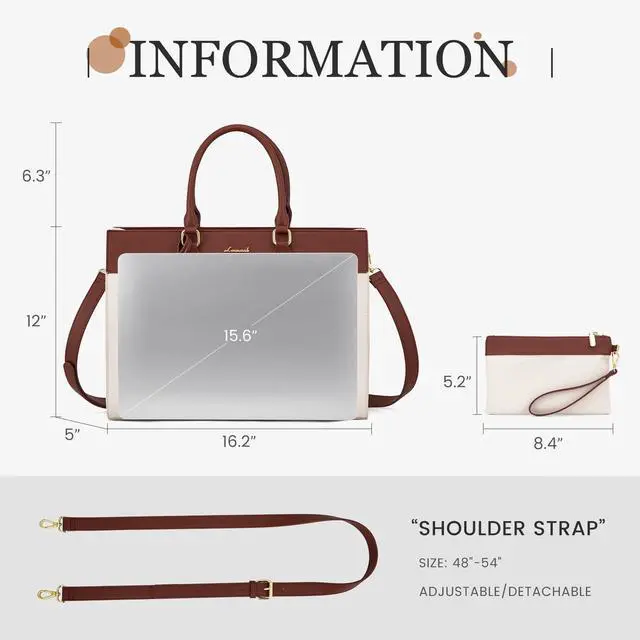 Alt view image 3 of 5 - LOVEVOOK Laptop Tote Bag for Women, 15.6 inch Work Bag Purse, Waterproof Leather Women Business Office Briefcase, Beige-Brown