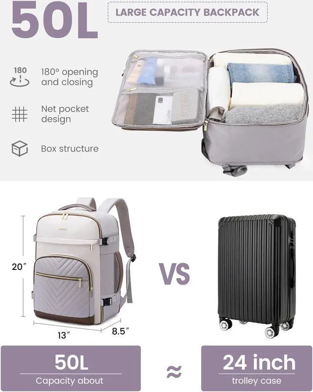 Alt view image 3 of 5 - LOVEVOOK Travel Backpack for Women,50L Carry On Backpack for Airplanes,18 Inch Laptop Personal Item Travel Bag,TSA Approved Carry On Luggage,Waterproof Weekender Business Hiking Bag