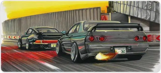 Main image of JDM Japanese Car Art Skyline GTR R32 Computer Essentials Work Home Office Supplies 40x90cm