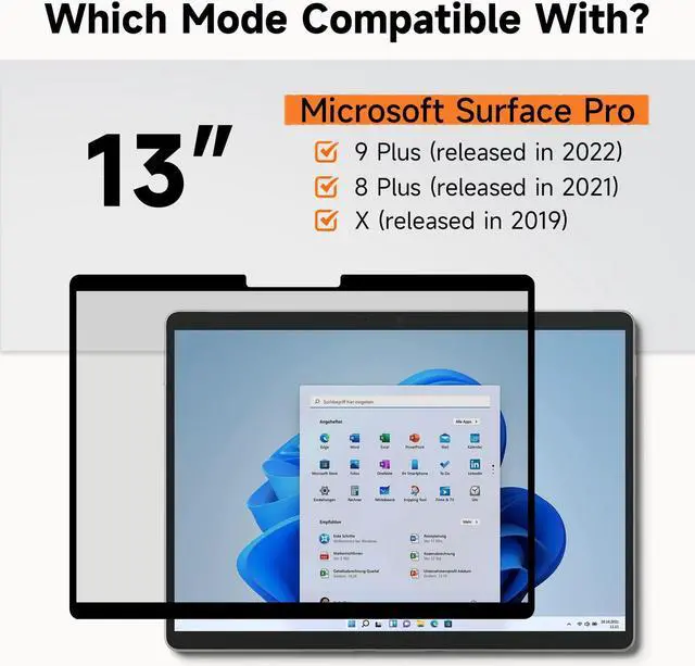 Alt view image 5 of 5 - Upgrade Privacy Screen for Microsoft Surface Pro 9/8/X -13inch, Fully Removable Anti Glare Blue Light Filter, Anti-Spy Screen Protector for Surface Pro X 2019/Surface Pro 8 2021/Surface Pro 9 2022
