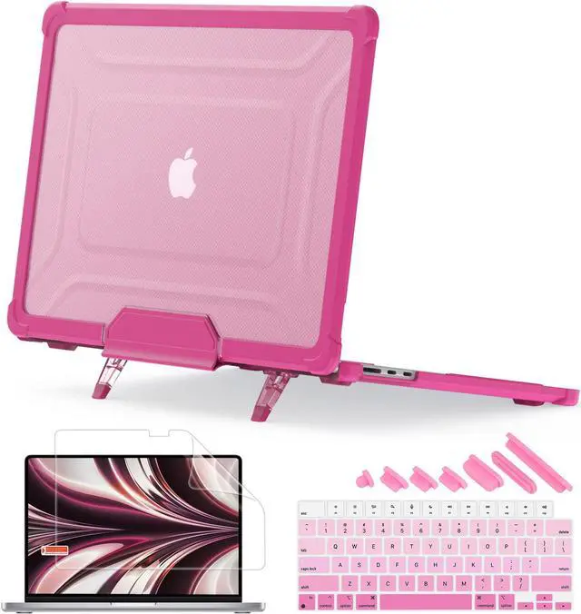 Main image of Mektron Durable Case for MacBook Pro 14 INCH M1 A2442/ M2 A2779/ M3 A2918/A2992 /M4 A3112 A3401 A3185 Pro/Max (2021/2023/2024), Shockproof Full Protection Hard Shell with Fold Kickstand, B-Pink