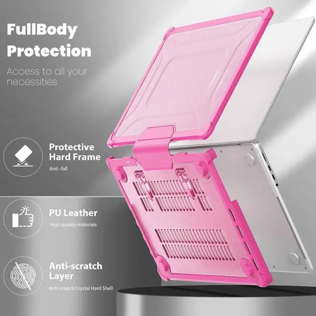 Alt view image 3 of 5 - Mektron Durable Case for MacBook Pro 14 INCH M1 A2442/ M2 A2779/ M3 A2918/A2992 /M4 A3112 A3401 A3185 Pro/Max (2021/2023/2024), Shockproof Full Protection Hard Shell with Fold Kickstand, B-Pink