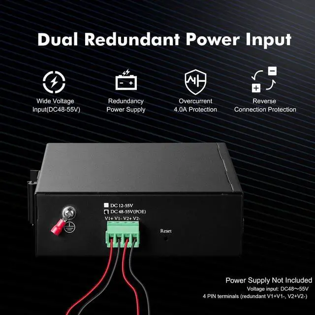 Alt view image 5 of 5 - MokerLink 8 Port PoE Gigabit Industrial DIN-Rail Ethernet Switch Managed, 2 SFP Ports, IEEE802.3af/at, 20Gbps Switching Capacity, Web Managed IP40 Network Switch (-40 to 185°F)