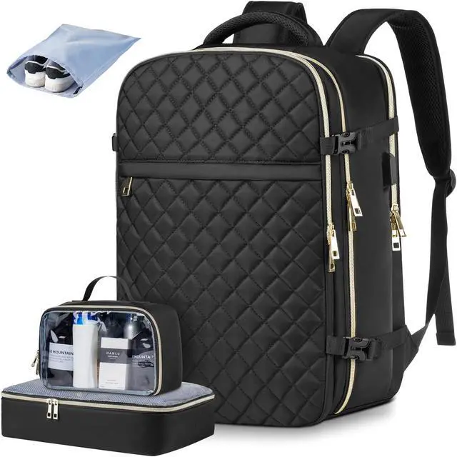 Main image of MOMUVO Travel Backpack for Women, Carry On Backpack Airline Approved with 3 Packing Cubes, 15.6 Inch Laptop Backpack with USB Charging Port, Casual Daypack for Weekender Business College, Black