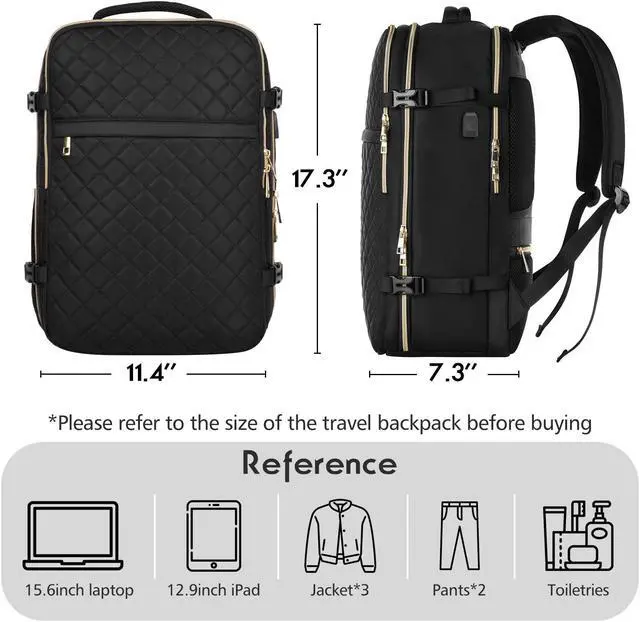 Alt view image 4 of 5 - MOMUVO Travel Backpack for Women, Carry On Backpack Airline Approved with 3 Packing Cubes, 15.6 Inch Laptop Backpack with USB Charging Port, Casual Daypack for Weekender Business College, Black