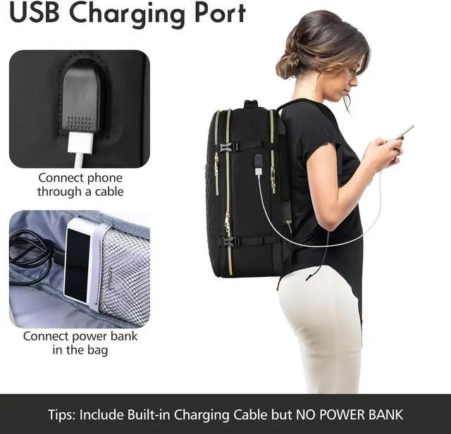 Alt view image 5 of 5 - MOMUVO Travel Backpack for Women, Carry On Backpack Airline Approved with 3 Packing Cubes, 15.6 Inch Laptop Backpack with USB Charging Port, Casual Daypack for Weekender Business College, Black