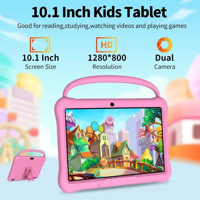 Alt view image 4 of 5 - NEWISION 10 inch Android 13 Tablet for Kids, Tabletas with Handheld 64GB,Parental Control,Kids App Pre-Installed, Educational Toddler Tablets WiFi, Bluetooth, 6000mAh, Dual Camera(Pink)