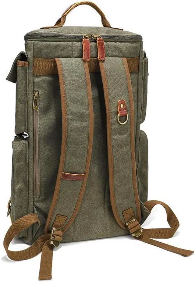 Alt view image 5 of 5 - peacechaos Heavy-Duty Waxed Canvas Backpack for Men, 17 Inch Laptop Rucksack with Genuine Leather, Multi-Pocket Travel Bag for Work, Hiking, and Camping