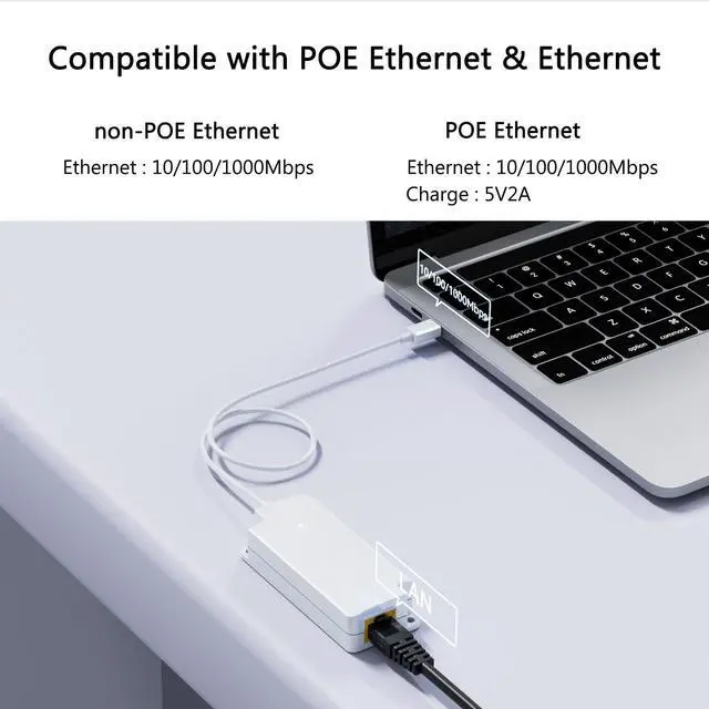 Alt view image 3 of 5 - Gigabit PoE to USB C Converter for Smart Phone/Tablet, USB-C to Ethernet Adapter with 10W Charging, Power & Data 2-in-1 RJ45 Port to Type-C Adapter, 10/100/1000Mbps High Speed Plug & Play,IEEE802.3af