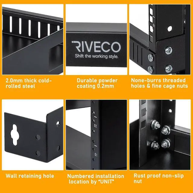 Alt view image 5 of 5 - RIVECO 6U WF Wall Mount Rack for Network & Stereo + PDU 6 Outlets & 2 USB Ports Power Strip for Racks & Cabinets...