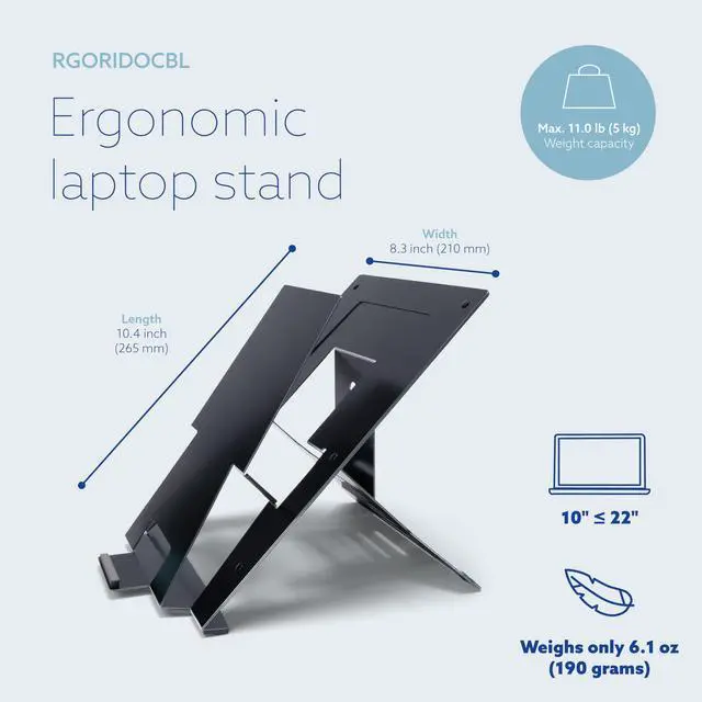 Alt view image 4 of 5 - R-Go Riser Ergonomic Laptop Stand with Document Holder - Folding and Adjustable Stand, Portable Laptop Riser, AGR Certified - Black