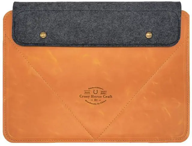 Main image of Ronuo Laptop Vintage Leather & Fleece Sleeve for iPad Pro 12.9"/ MacBook Air Pro 13 15 inch 16-inch (Yellow Brown, 16-inch)