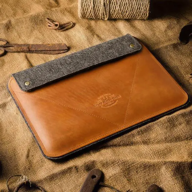 Alt view image 3 of 5 - Ronuo Laptop Vintage Leather & Fleece Sleeve for iPad Pro 12.9"/ MacBook Air Pro 13 15 inch 16-inch (Yellow Brown, 16-inch)