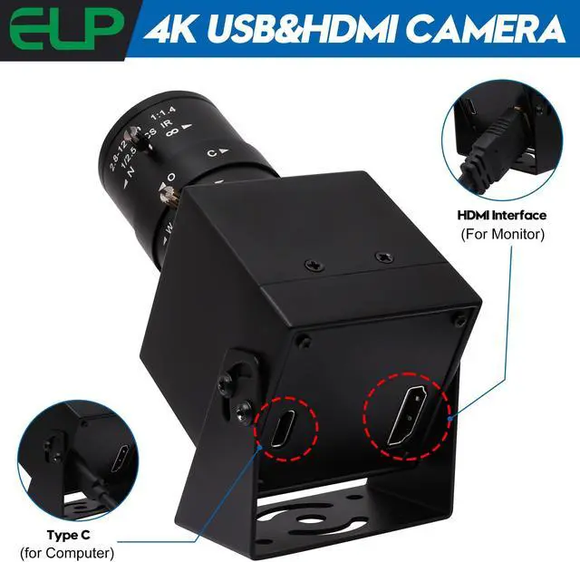 Alt view image 2 of 5 - ELP 4K HDMI USB Camera - 2.8-12mm 4X Zoom Webcam With Manual Adjustment for Computer, TV, Projector, Monitor