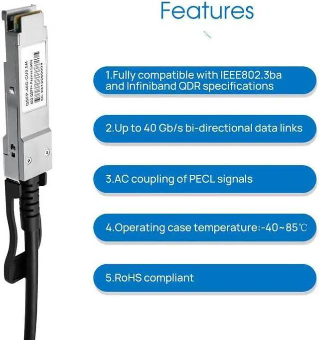 Alt view image 4 of 5 - 40G SFP+ DAC Twinax Cable,Direct Attach Copper Passive Cable,for Cisco SFP-H10GB-CU5M, Ubiquiti,D-Link,Juniper,Mellanox, Mikrotik,Netgear,Supermicro(5M)