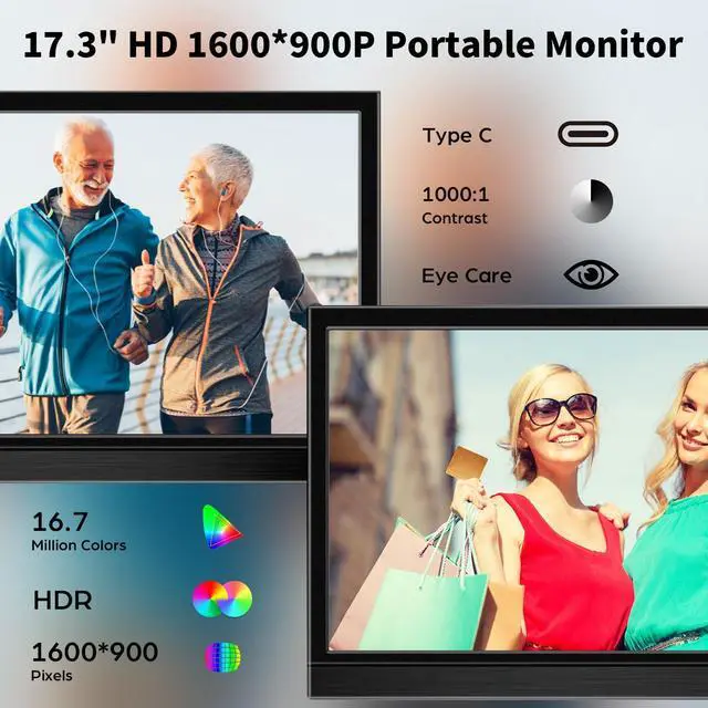 Alt view image 2 of 5 - Akntzcs Portable Monitor 17.3 Inch 1600x900P External Monitor with HDMI USB C Dual Speakers Secondary Screen for PC Mac Phone Ras Pi Switch