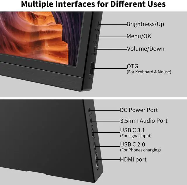 Alt view image 5 of 5 - Akntzcs Portable Monitor 17.3 Inch 1600x900P External Monitor with HDMI USB C Dual Speakers Secondary Screen for PC Mac Phone Ras Pi Switch