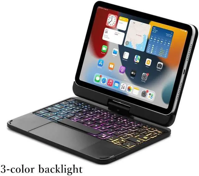 Alt view image 4 of 5 - SOUYOYIHI Magnetic 360 Rotating iPad Mini A17 Pro 2024/ iPad Mini 6 Keyboard Case Touchpad 7 Colors Backlit Keyboard Rotatable Slim Folio Keyboard Cover (Silver)