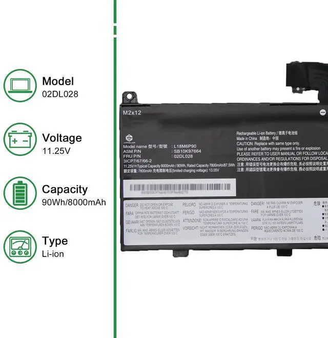 Alt view image 2 of 5 - JIAZIJIA 02DL028 Laptop Battery Replacement for Lenovo ThinkPad P53 Series Notebook L18M6P90 SB10K97664 02DL029 L18C6P90 SB10K97665 5B10W13901 5B10W13902 Black 11.25V 90Wh 8000mAh