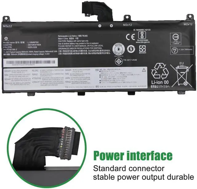 Alt view image 3 of 5 - JIAZIJIA 02DL028 Laptop Battery Replacement for Lenovo ThinkPad P53 Series Notebook L18M6P90 SB10K97664 02DL029 L18C6P90 SB10K97665 5B10W13901 5B10W13902 Black 11.25V 90Wh 8000mAh