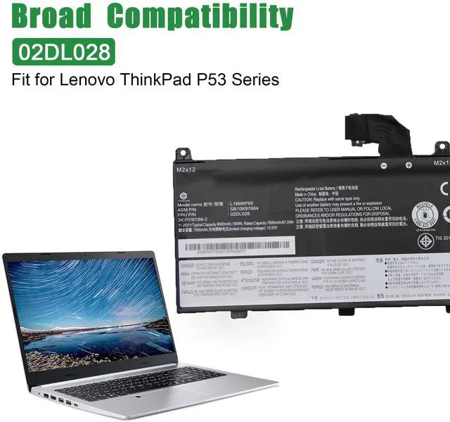 Alt view image 5 of 5 - JIAZIJIA 02DL028 Laptop Battery Replacement for Lenovo ThinkPad P53 Series Notebook L18M6P90 SB10K97664 02DL029 L18C6P90 SB10K97665 5B10W13901 5B10W13902 Black 11.25V 90Wh 8000mAh