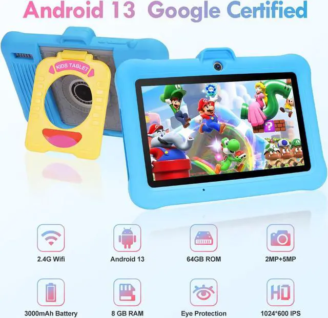 Alt view image 2 of 5 - SUMTAB Kids Tablet 7 inch Android 13 Tablet for Kids (Ages 2-14), 8GB RAM 64GB ROM 128GB Expand,Software Pre-Installed, Bluetooth, WiFi,with Shockproof Case