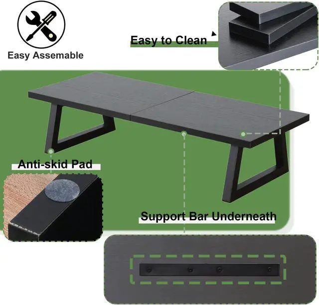 Alt view image 3 of 5 - TEAMIX 24 inch Monitor Stand Riser, Black Wood & Steel Computer Monitor Stand with Storage, Laptop, PC, Printer Stand Riser for Desktop Office Desk Organizers