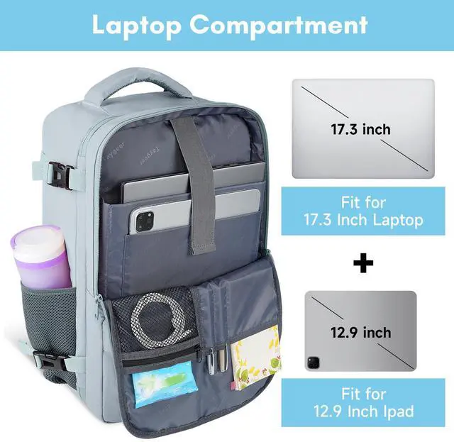 Alt view image 5 of 5 - Taygeer Carry On Backpack, 40l Travel Backpack for Women Airline Approved, Cute Underseat Personal Item Travel Bag With Shoe Compartment, Casual Daypack Gifts for Friend Hiking Outdoor Weekend,Blue