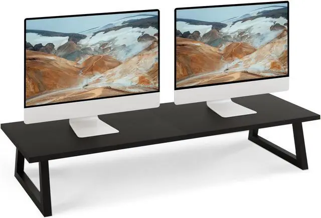Main image of TEAMIX 31.5 inch Dual Monitor Riser, Long Black Monitor Stand Riser Wide TV Stand Riser Monitor Stand for 2 Monitors Wood & Steel Desktop Riser Desk Organization Home Office