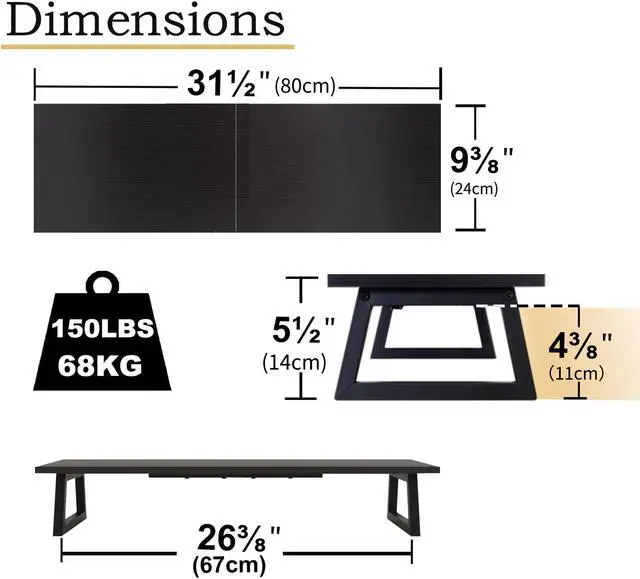Alt view image 4 of 5 - TEAMIX 31.5 inch Dual Monitor Riser, Long Black Monitor Stand Riser Wide TV Stand Riser Monitor Stand for 2 Monitors Wood & Steel Desktop Riser Desk Organization Home Office