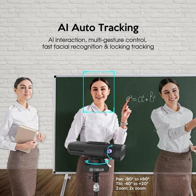 Alt view image 3 of 5 - TOALLIN GC80 4K Auto Tracking Webcam, AI Tracking by Gesture Control, Streaming Webcam with Dual Microphones, Image Stabilization, PTZ Web Camera for Online Video Calls