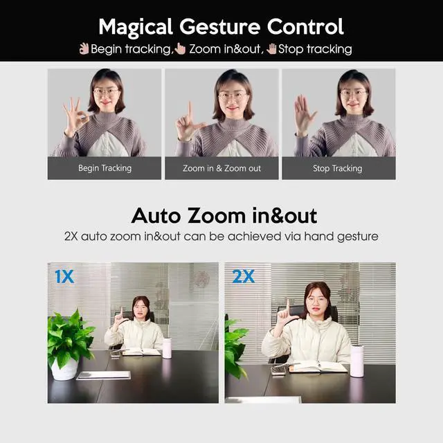 Alt view image 4 of 5 - TOALLIN GC80 4K Auto Tracking Webcam, AI Tracking by Gesture Control, Streaming Webcam with Dual Microphones, Image Stabilization, PTZ Web Camera for Online Video Calls