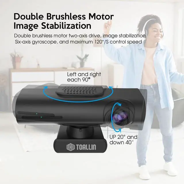 Alt view image 5 of 5 - TOALLIN GC80 4K Auto Tracking Webcam, AI Tracking by Gesture Control, Streaming Webcam with Dual Microphones, Image Stabilization, PTZ Web Camera for Online Video Calls