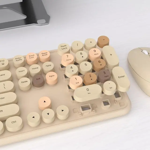 Alt view image 3 of 5 - UBOTIE Colorful Computer Wireless Keyboards Mouse Combos, Typewriter Flexible Keys Office Full-Sized Keyboard, 2.4GHz Dropout-Free Connection and Optical Mouse (Milk Tea -Colorful)