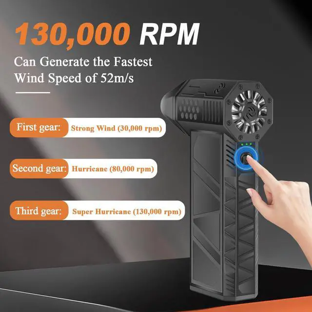 Alt view image 4 of 5 - uziikl Portable Compressed Air Duster - 130,000RPM Electric Duster, 3 Gear Adjustable Jet Blower,Rechargeable Air Duster for Home,Car,Computer Keyboard, Black