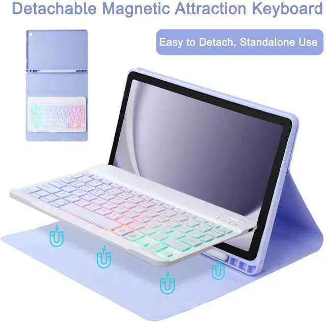 Alt view image 3 of 5 - VLEAQC Keyboard Case for Samsung Galaxy Tab A9+/A9 Plus 11 Inch 2023 (SM-X210/X216/X218), Detachable Color Backlit Bluetooth Keyboard and Mouse, Slim Lightweight Stand Cover with Pen Holder (Purple)
