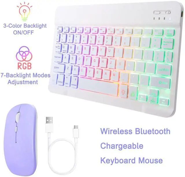 Alt view image 5 of 5 - VLEAQC Keyboard Case for Samsung Galaxy Tab A9+/A9 Plus 11 Inch 2023 (SM-X210/X216/X218), Detachable Color Backlit Bluetooth Keyboard and Mouse, Slim Lightweight Stand Cover with Pen Holder (Purple)