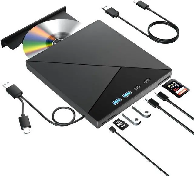 Main image of 7 in 1 External Blu Ray Drive, 4k Blu Ray Burner with USB 3.0 Type-C Portable Blu Ray Drive, CD DVD Burner 3D BD Player with SD/TF Ports, 4k Optical Drive Compatible with Windows MacOS Laptop Desktop
