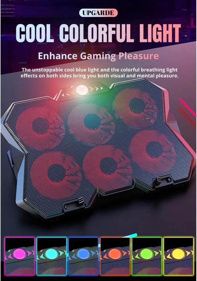 Alt view image 3 of 5 - Laptop Cooling Pad, 6 Height, Silent Design with Large Size Compatibility and Efficient Heat Dissipation for 19in Laptops, Gaming Notebook Cooler, Metal Mesh Chill Mat