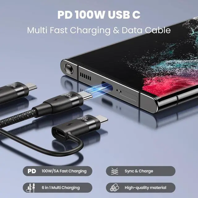 Alt view image 3 of 5 - YOUSAMS 100W USB C Multi Charging Cable 4FT + PD 60W USB C Multi Fast Charging Cable 4FT
