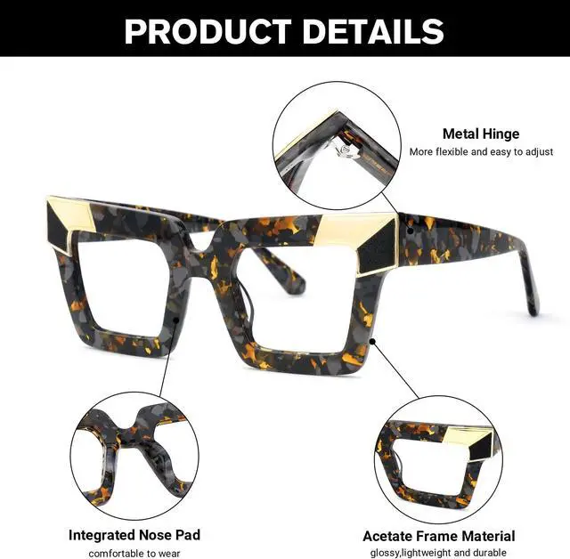 Alt view image 3 of 5 - Zeelool Blue Light Blocking Glasses, Acetate Sqaure Glasses Frame for Women Eyeglasses with Clear Lenses Anti Eyestrain & UV from Computer/TV/Phone ZJGA675299-03B Tortoise