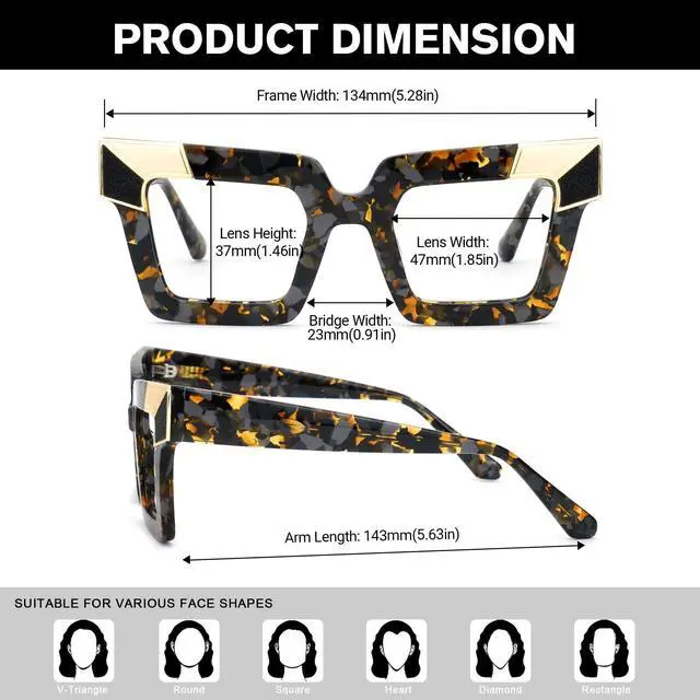 Alt view image 4 of 5 - Zeelool Blue Light Blocking Glasses, Acetate Sqaure Glasses Frame for Women Eyeglasses with Clear Lenses Anti Eyestrain & UV from Computer/TV/Phone ZJGA675299-03B Tortoise