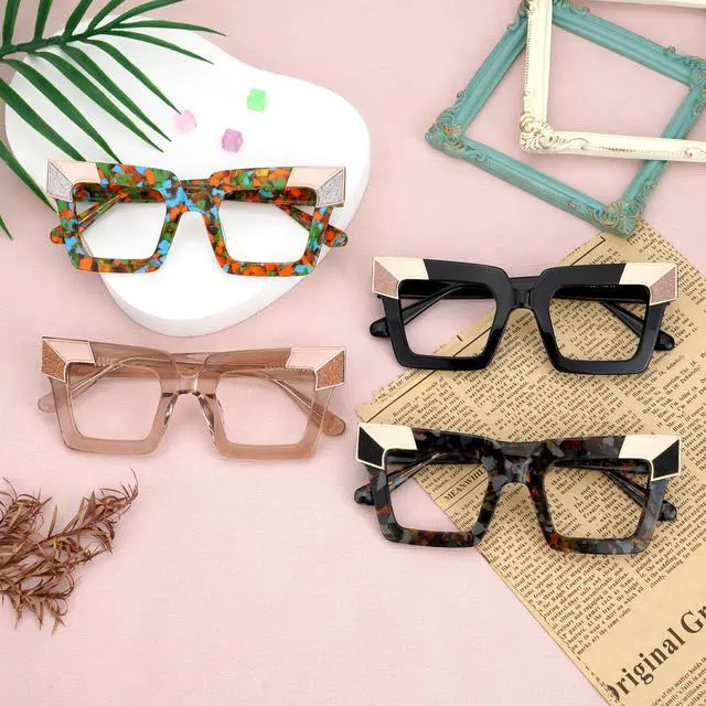 Alt view image 5 of 5 - Zeelool Blue Light Blocking Glasses, Acetate Sqaure Glasses Frame for Women Eyeglasses with Clear Lenses Anti Eyestrain & UV from Computer/TV/Phone ZJGA675299-03B Tortoise